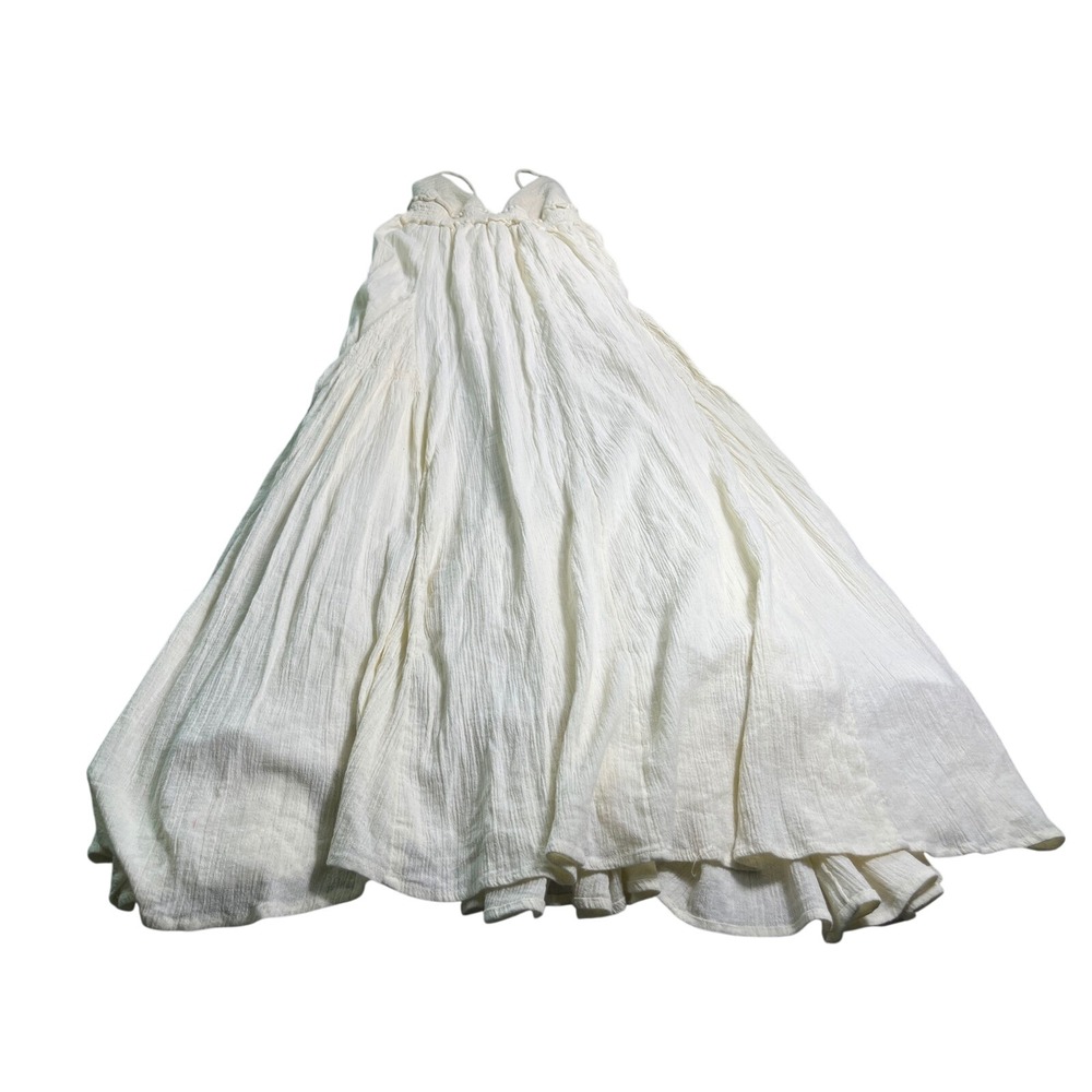 Free People Cream Gauze Maxi Dress Medium Boho Cottagecore Flowy Sundress - Picture 2 of 5